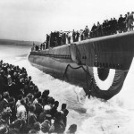 Launch of Balao class submarine USS Sea Owl SS-405 at Portsmouth Navy Yard 7 May 1944