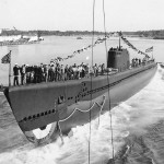 Launch of submarine USS Scorpion (SS-278) 1942
