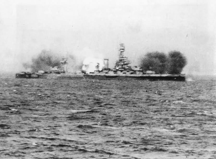 Battleship USS Texas BB-35 In Action off Omaha Beach on D Day 1944