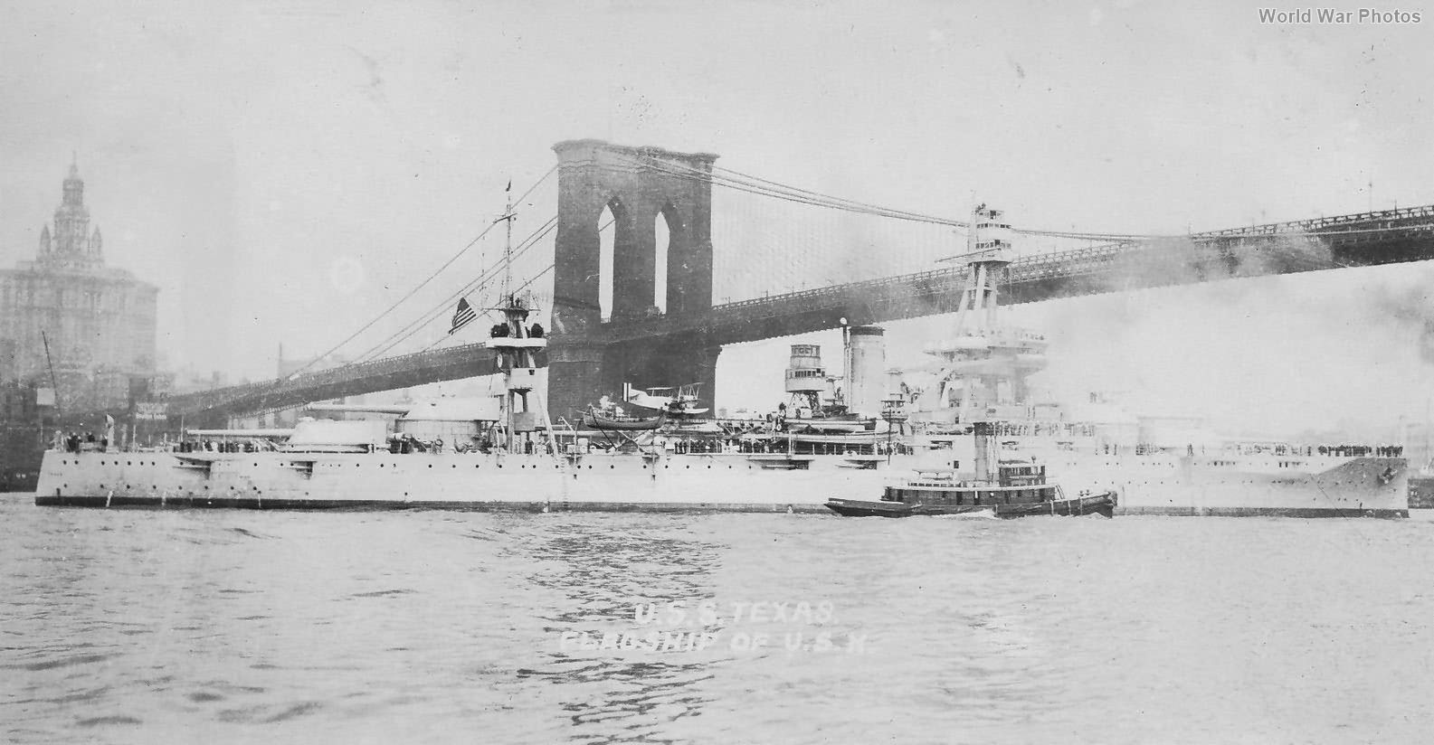 USS Texas (BB-35) under Brooklyn Bridge 1930
