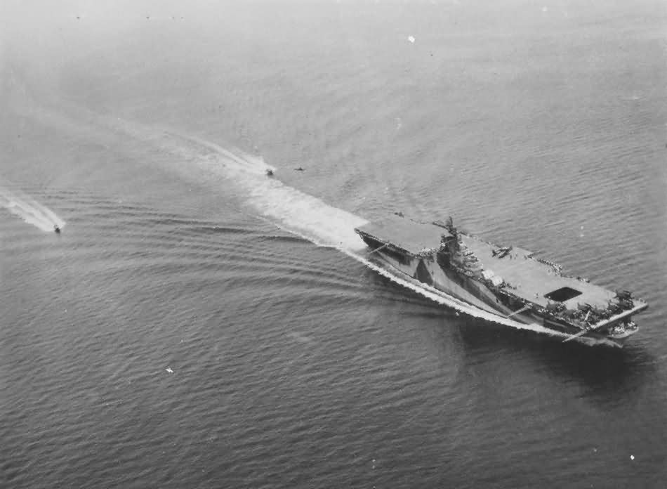 Aircraft carrier USS Ticonderoga CV-14 in camouflage