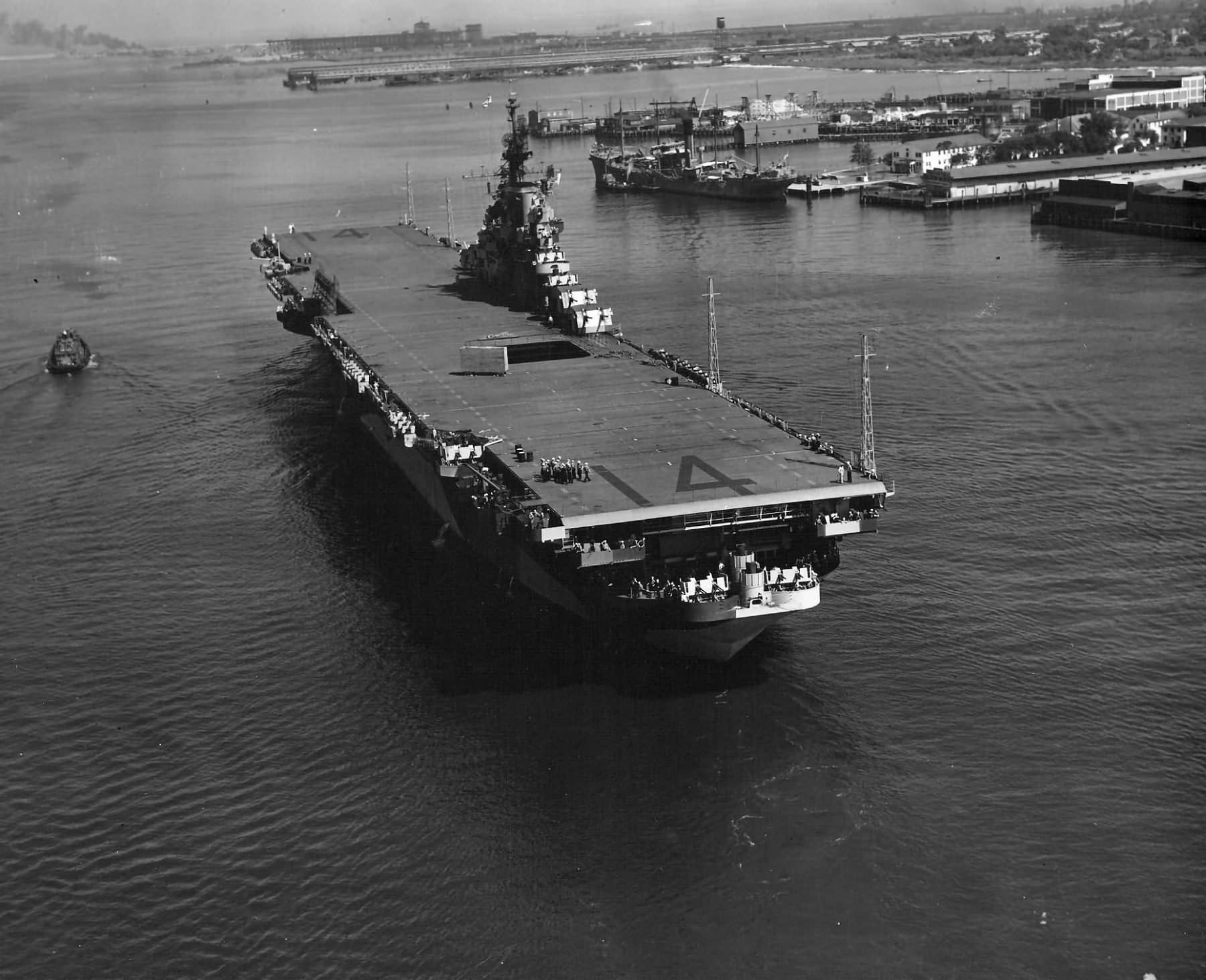 Aircraft carrier USS Ticonderoga shortly after delivery to the US Navy