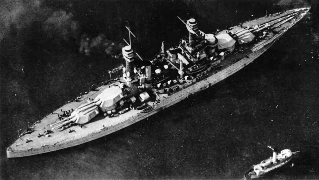 Battleship USS West Virginia BB-48 aerial view