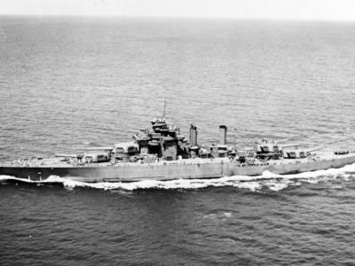 USS West Virginia underway, 20 April 1943