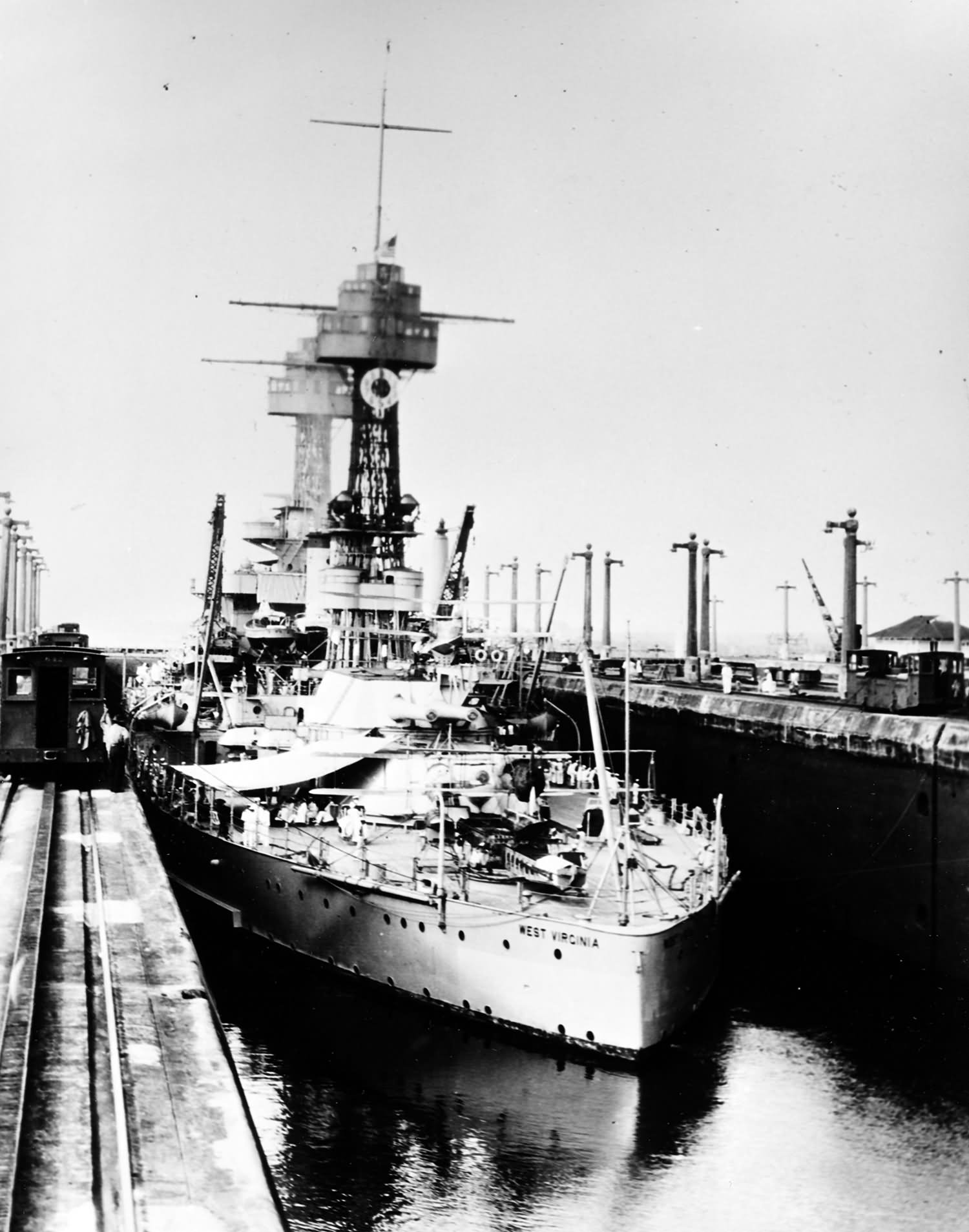 Battleship USS West Virginia in Gatun Locks Panama 1930