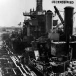USS West Virginia (BB-48) n drydock No. 1 at the Pearl Harbor Navy Yard 17 June 1942