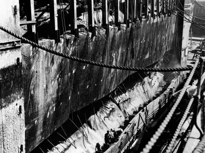 USS West Virginia in drydock No 1 at Pearl Harbor Navy Yard 11 June 1942