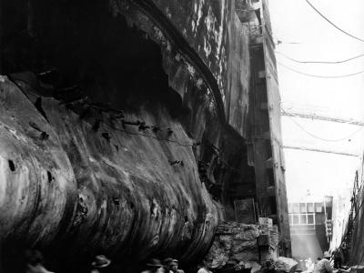 USS West Virginia (BB-48) – massive damage to hull plating inflicted by several Japanese Type 91 torpedoes