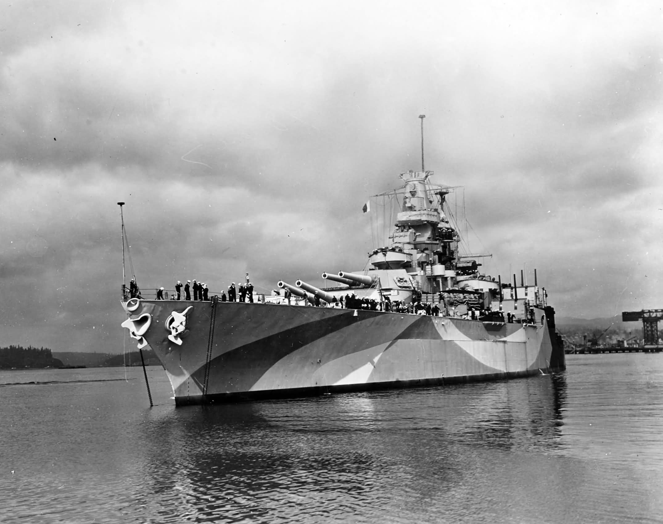 Battleship USS West Virginia BB-48 off the Puget Sound Navy Yard 2 July 1944
