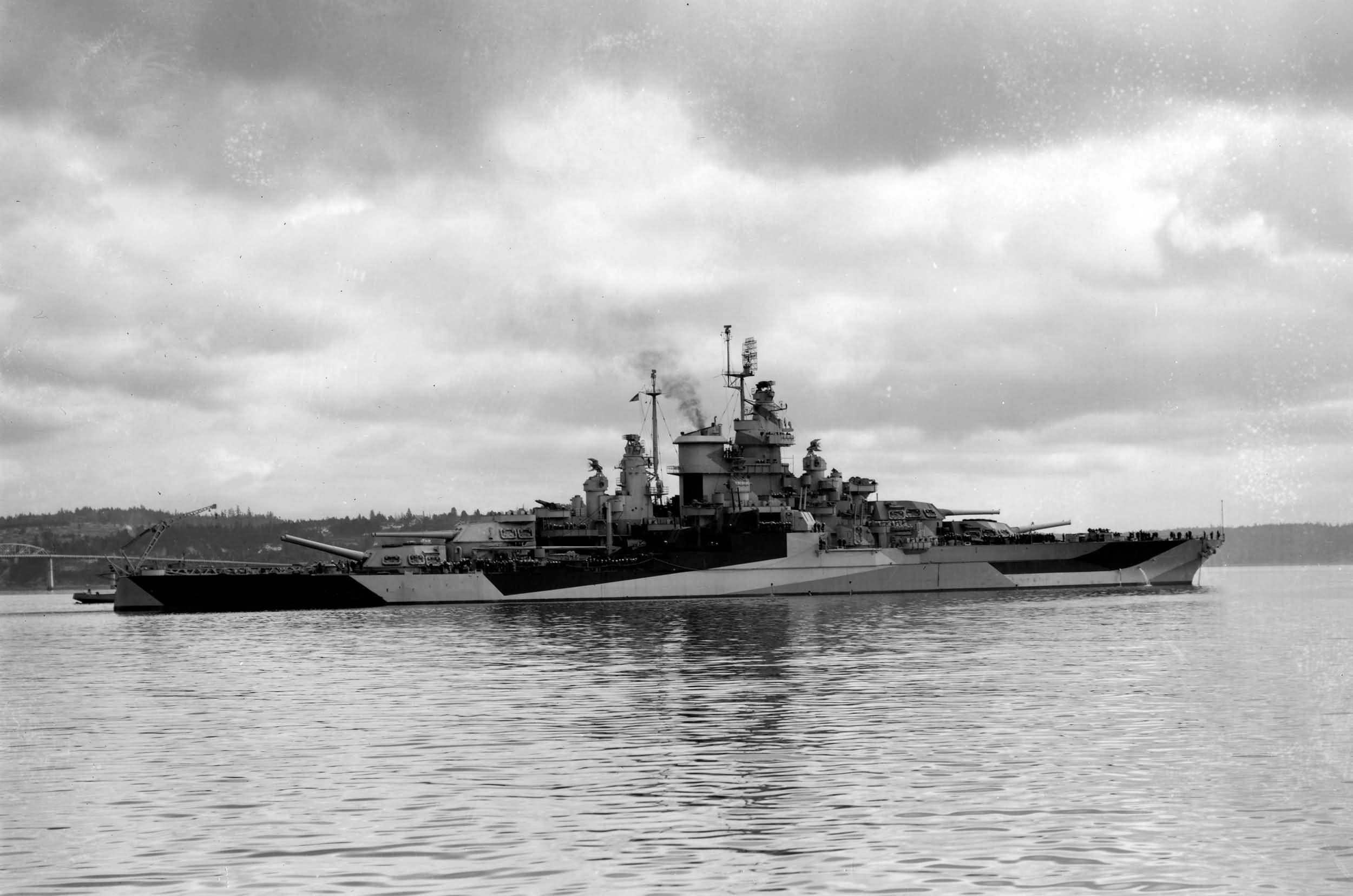 Battleship USS West Virginia BB-48 off the Puget Sound Navy Yard Washington 2 July 1944