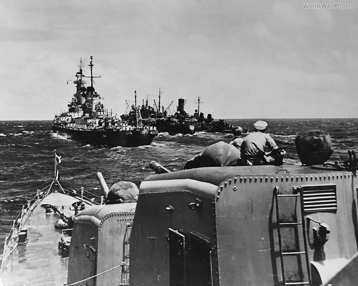 Battleship USS Wisconsin with USS Lackawanna Fleet Oiler