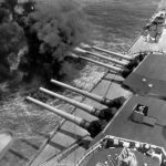 Battleship USS Wisconsin Firing Broadside at Culebra Island 1947