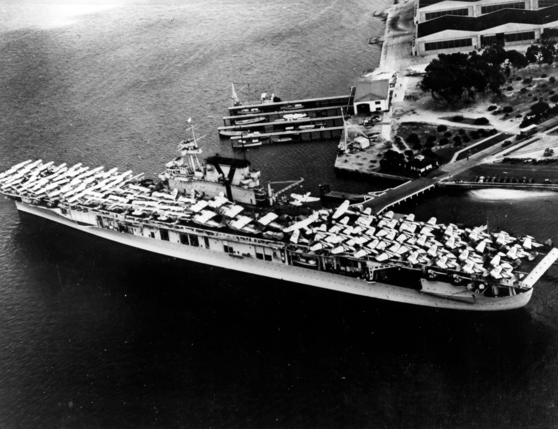 USS Yorktown CV-5 moored at NAS San Diego in 1940