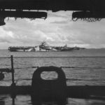 USS Yorktown at anchor with other carriers of U.S. 3rd Fleet, 1945