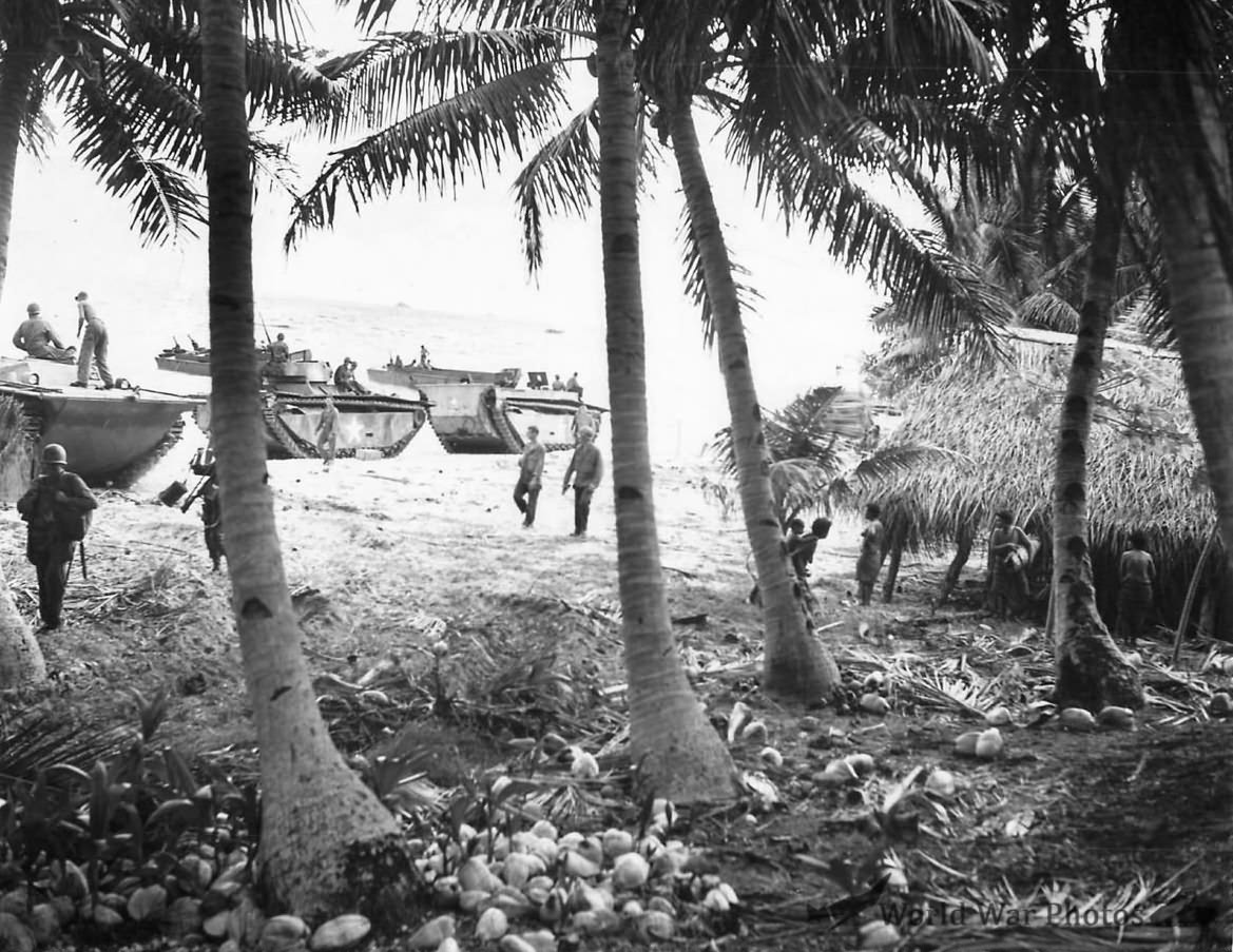 81st Division Troops and LVTs Landing on Mogmog Beach Ulithi