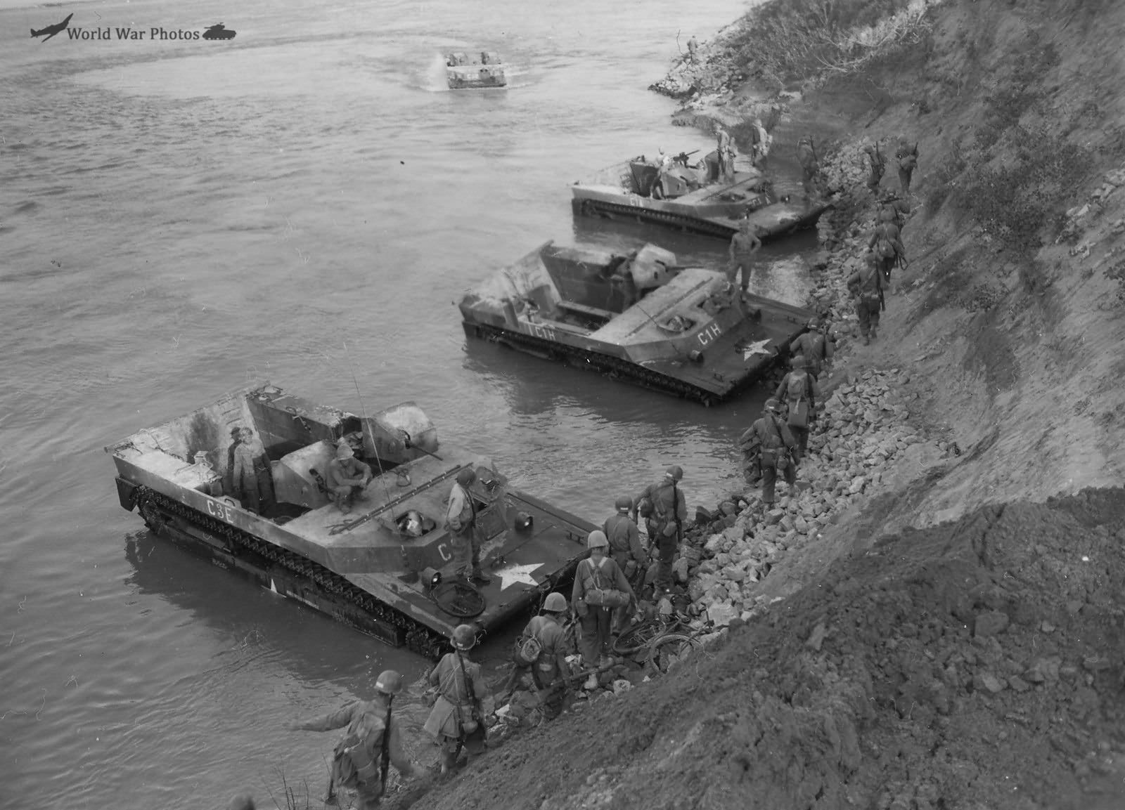 88th Infantry Division LVT Buffalo and Troops Cross Po River Ostiglia Italy 24apr45