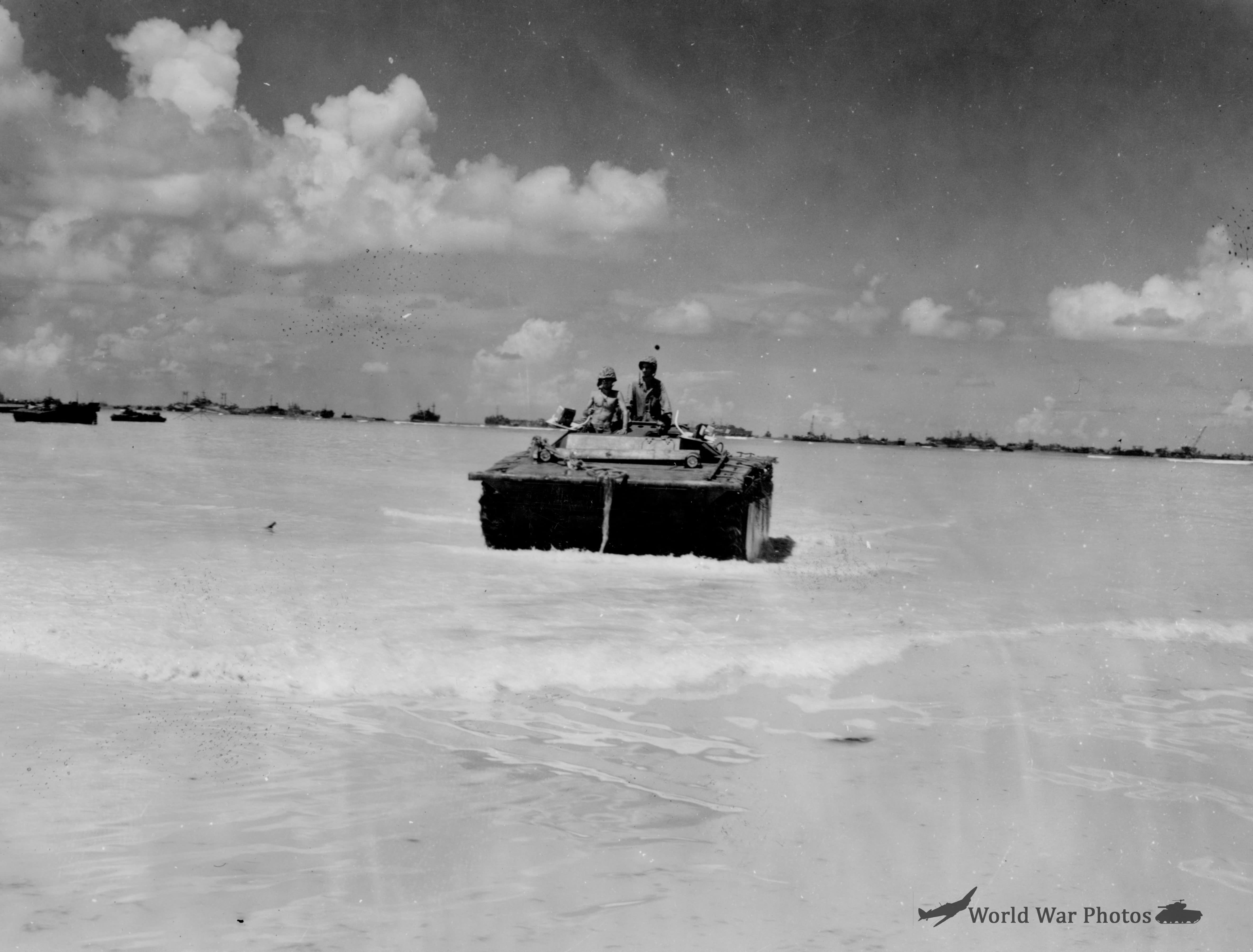 Amphibious tractor on beach to pick up supplies for men on the lines Peleliu