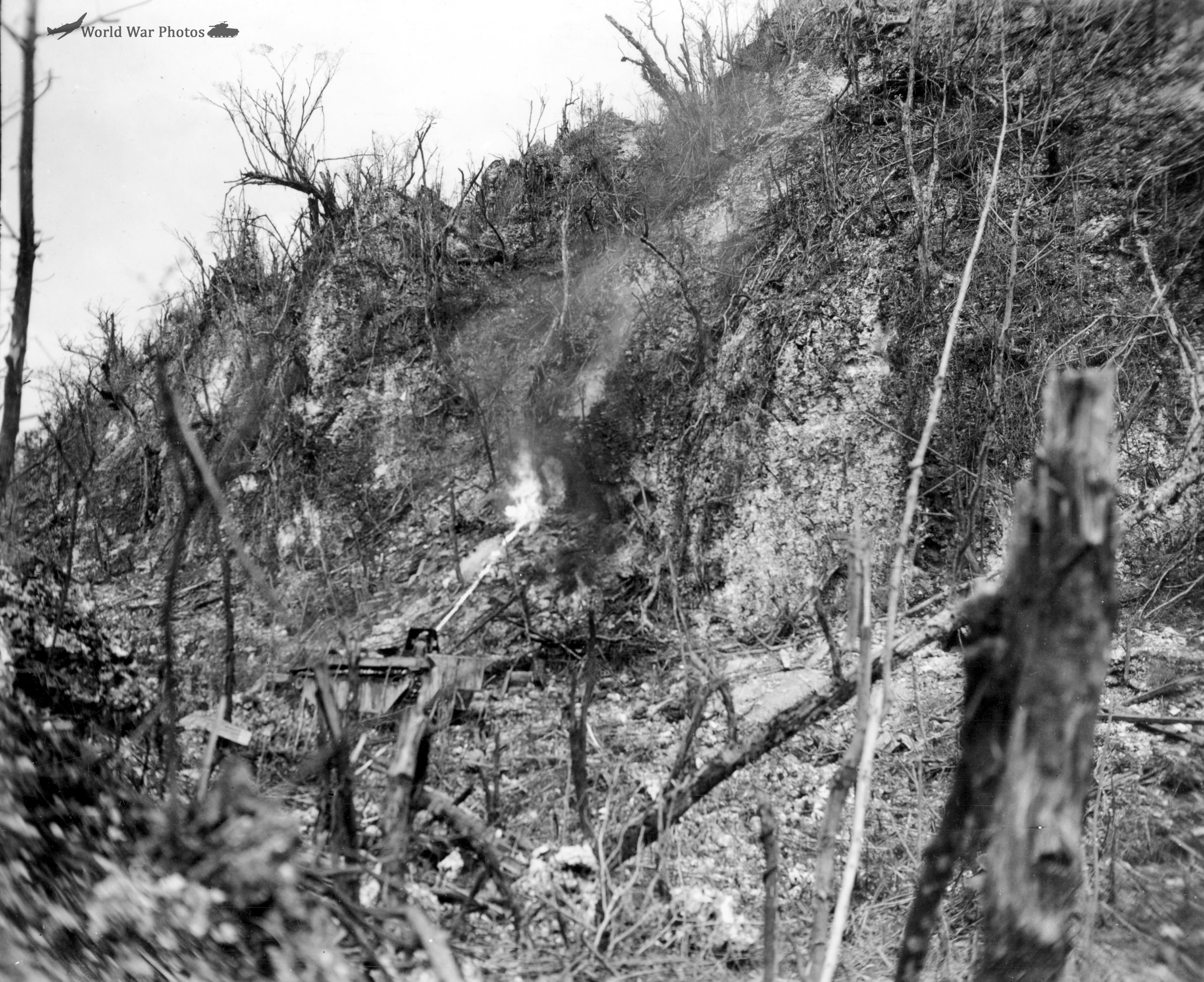 Amphibious tractors go to work on the caves Peleliu