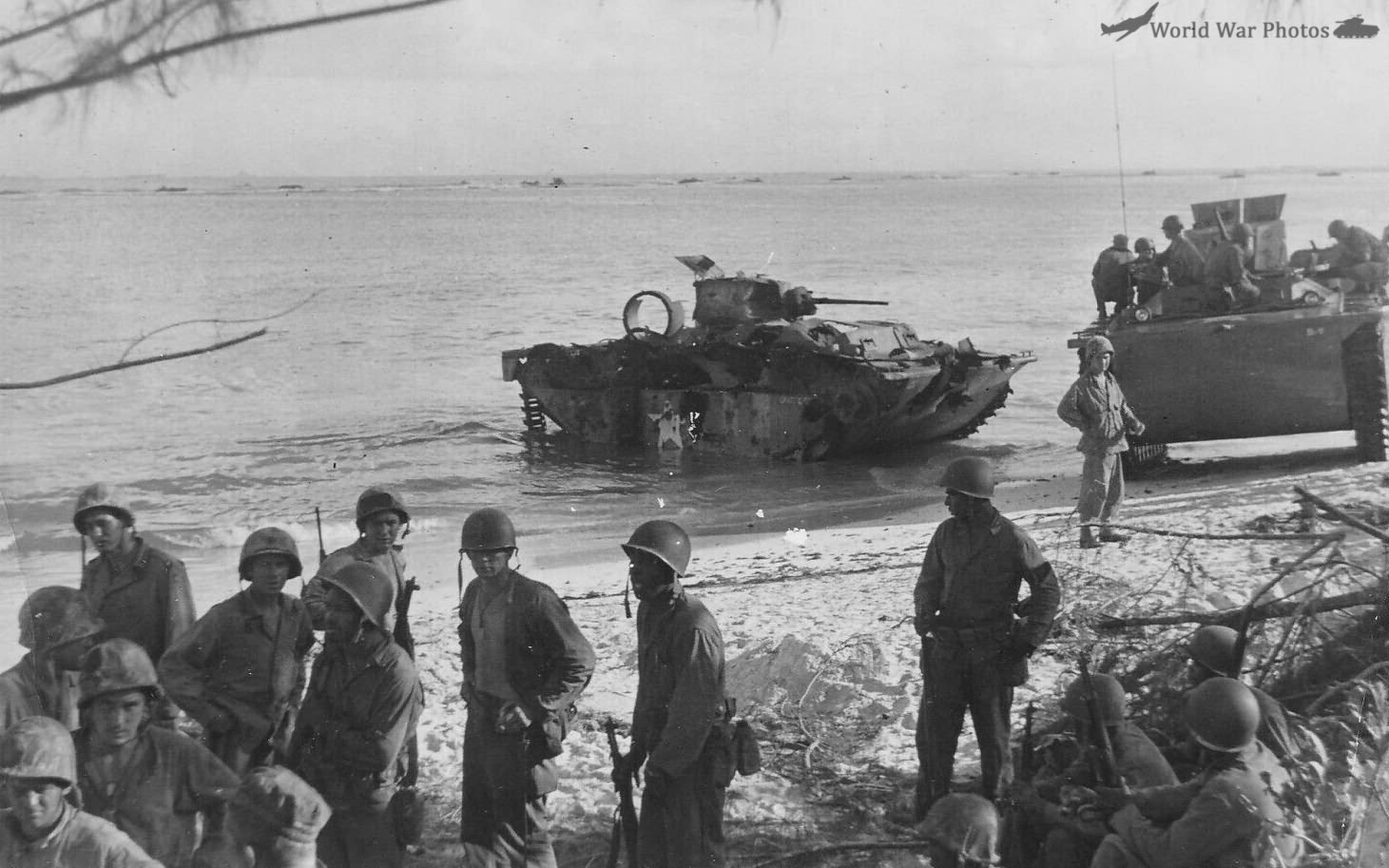 LVT AMTRAC SHOT UP by JAPANESE 75mm GUN 1944 Saipan