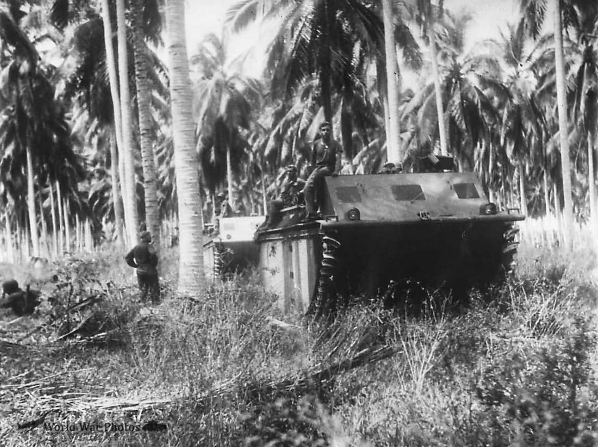 Marines in LVT-1 on Guadalcanal