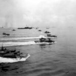 Amphibious tanks head for the shore Peleliu