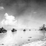 Amphibious tractors moving around death point on Peleliu