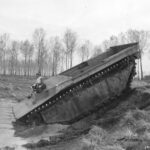 LVT is shown descending a 35 degree bank 9th US Army ETO 8 November 1944