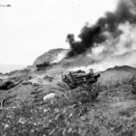 Marine Amtracs struck by Japanese mortar fire on Iwo Jima