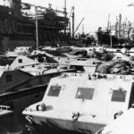 Marine Corps LVT-1 tractors on the dock at Wellington New Zealand 1942