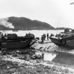 Marine LVT Company Landing Troops on Beach at Iheya Island