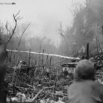 Marines with their flame-throwing amphibious tractor Peleliu
