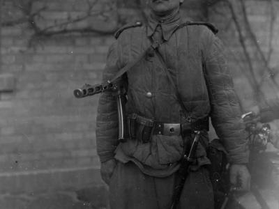 Russian soldier with PPSH 41 assault rifle Cobbelsdorf Germany 45