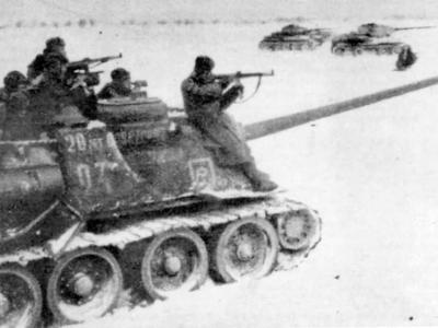 SU-100 and T-34-85 in action, winter