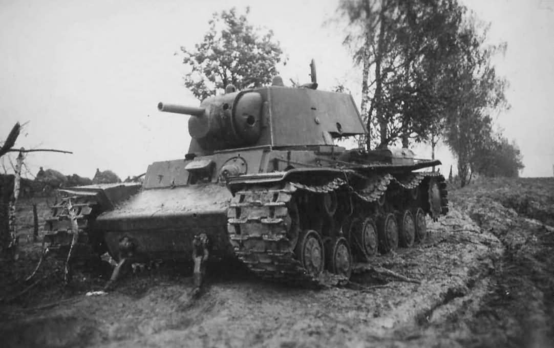 Abandoned KV-1 tank with a bullet holes in its turret