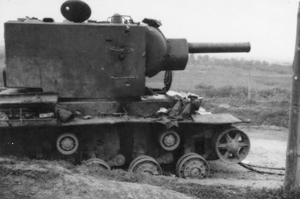 KV-2 heavy tank destroyed on the roadside