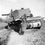 abandoned KV-2 heavy assault tank with the M-10 152 mm howitzer rear