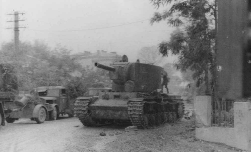 abandoned KV-2 tank on road 1941