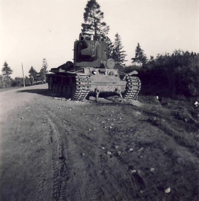 KV-2 heavy tank abandoned on the roadside