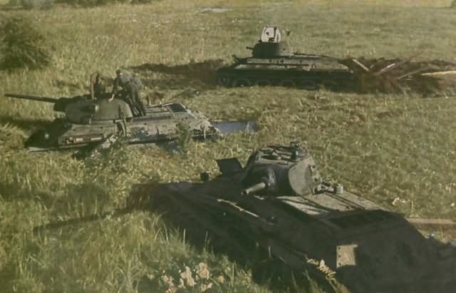 T-34 tanks model 1940 and 1941- color photo 1941