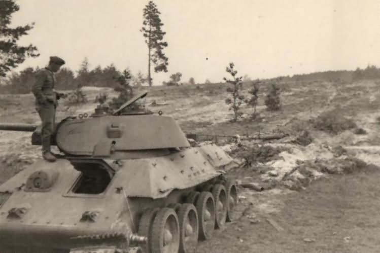 knocked out russian tank T-34 1941