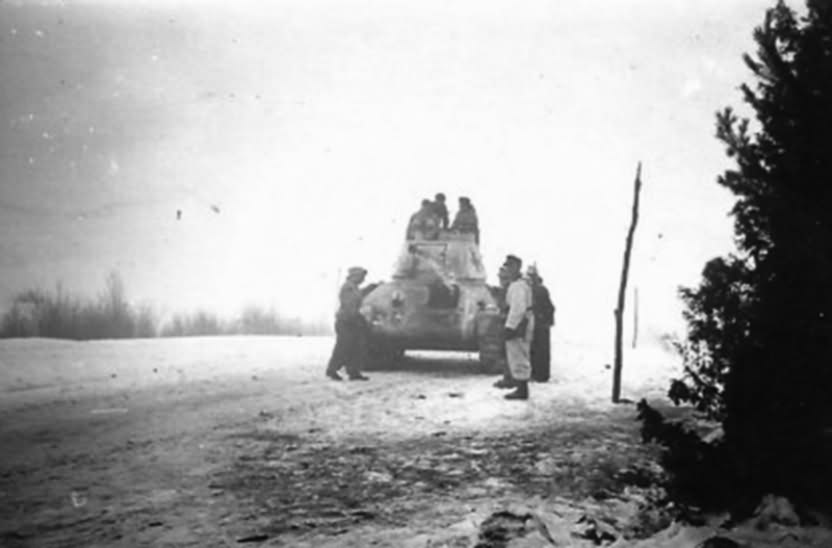 German T-34 tank in winter camouflage