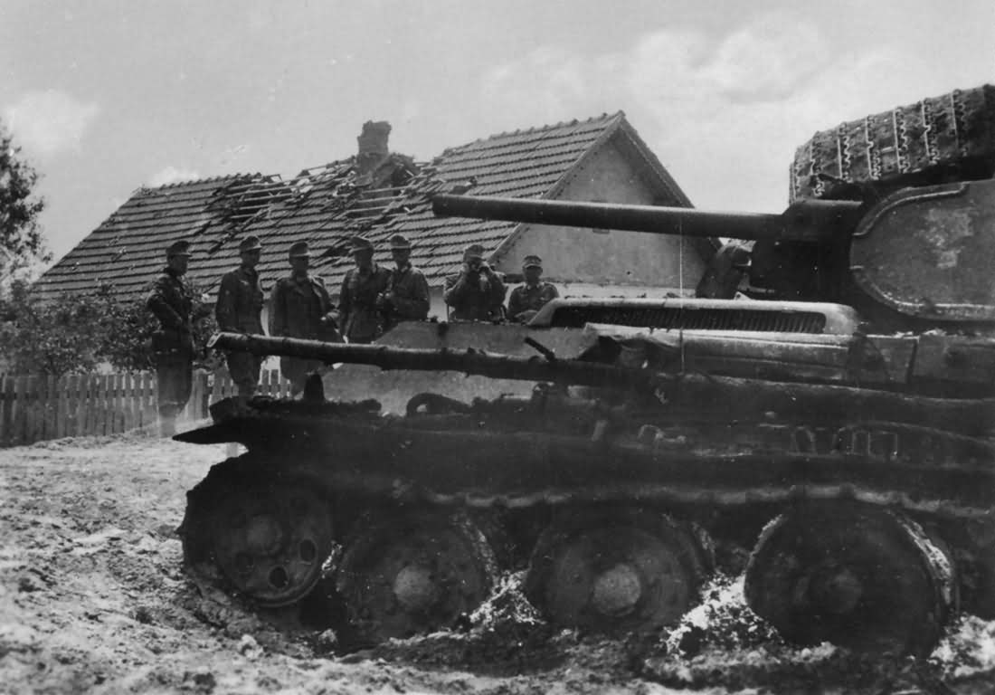 burned out soviet tank T-34 with welded turret