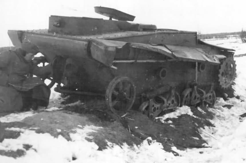 Destroyed Soviet T-37 amphibious light tank