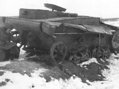 Destroyed Soviet T-37 amphibious light tank