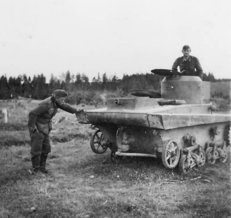 Knocked out Soviet T-37 amphibious light tank