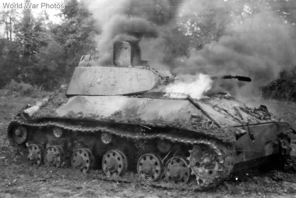 Burning tank T-50