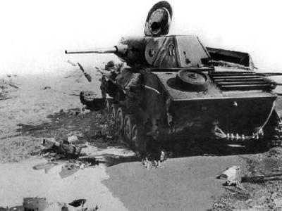 Destroyed soviet light tank T-70 tank 2