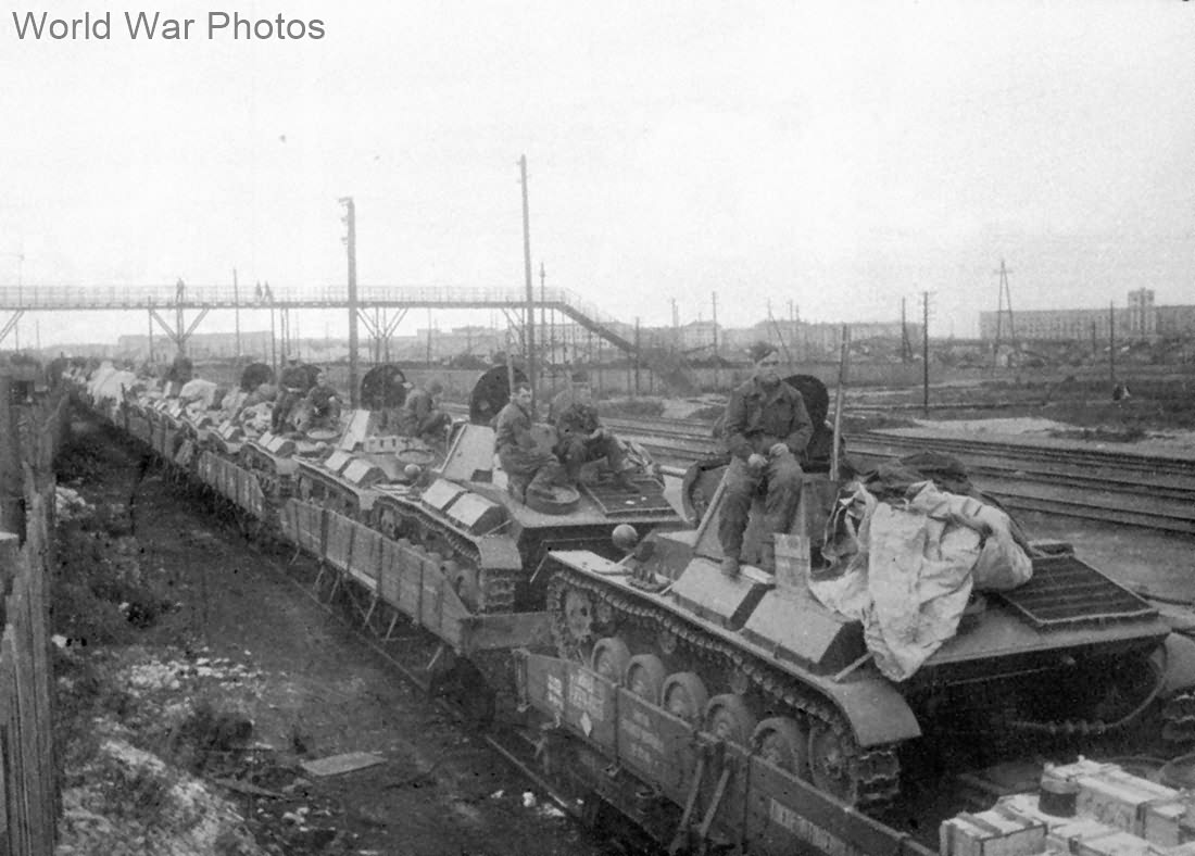 T-70 loaded onto a rail car for transport