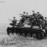 Russian troops riding on the T-70 tank, 1942